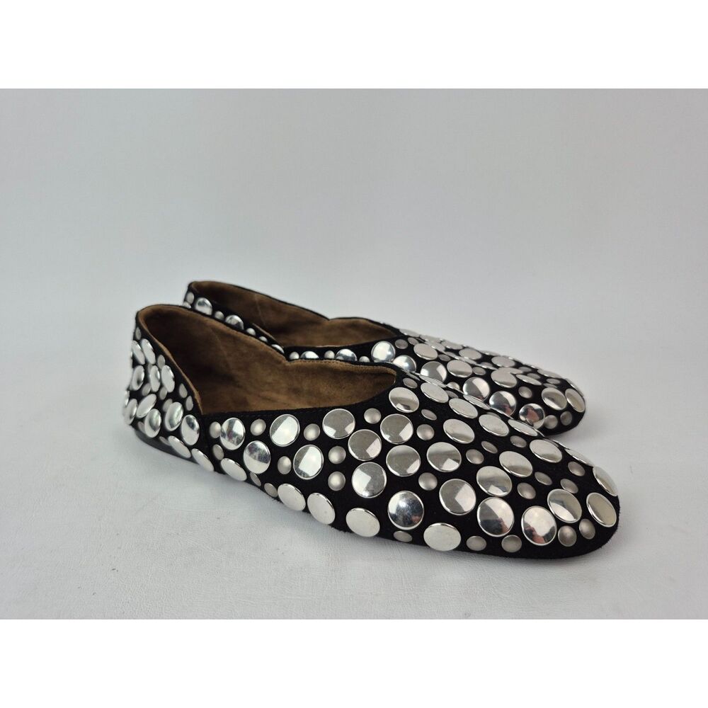 Khaite Women's Black Jane Studded Suede Ballerina Flats Shoes Size 35